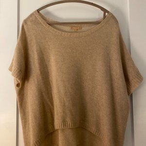 Kier + J Cashmere Cream/Blush Short Sleeve Sweater